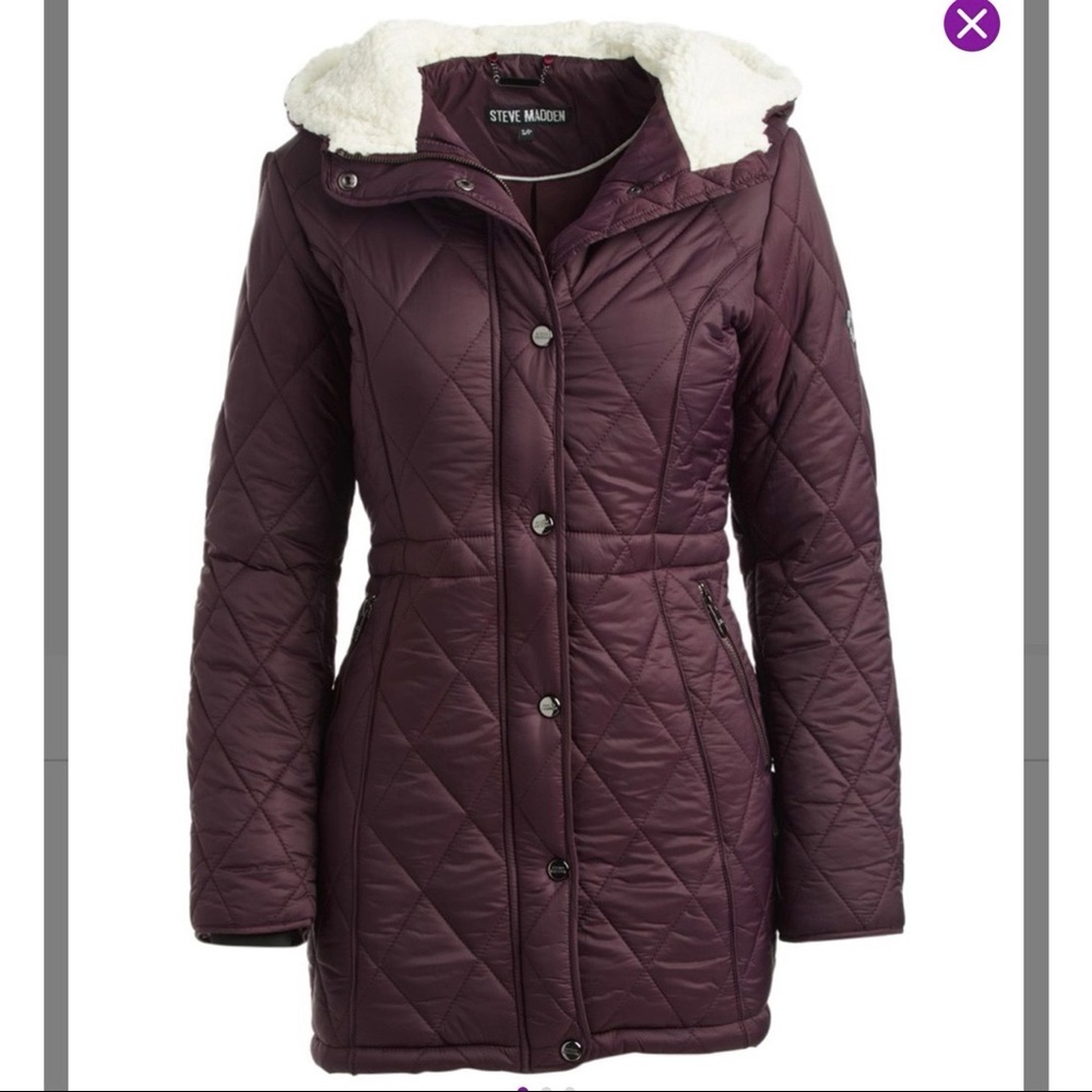 Steve Madden Merlot Sherpa trim quilted anorak jacket